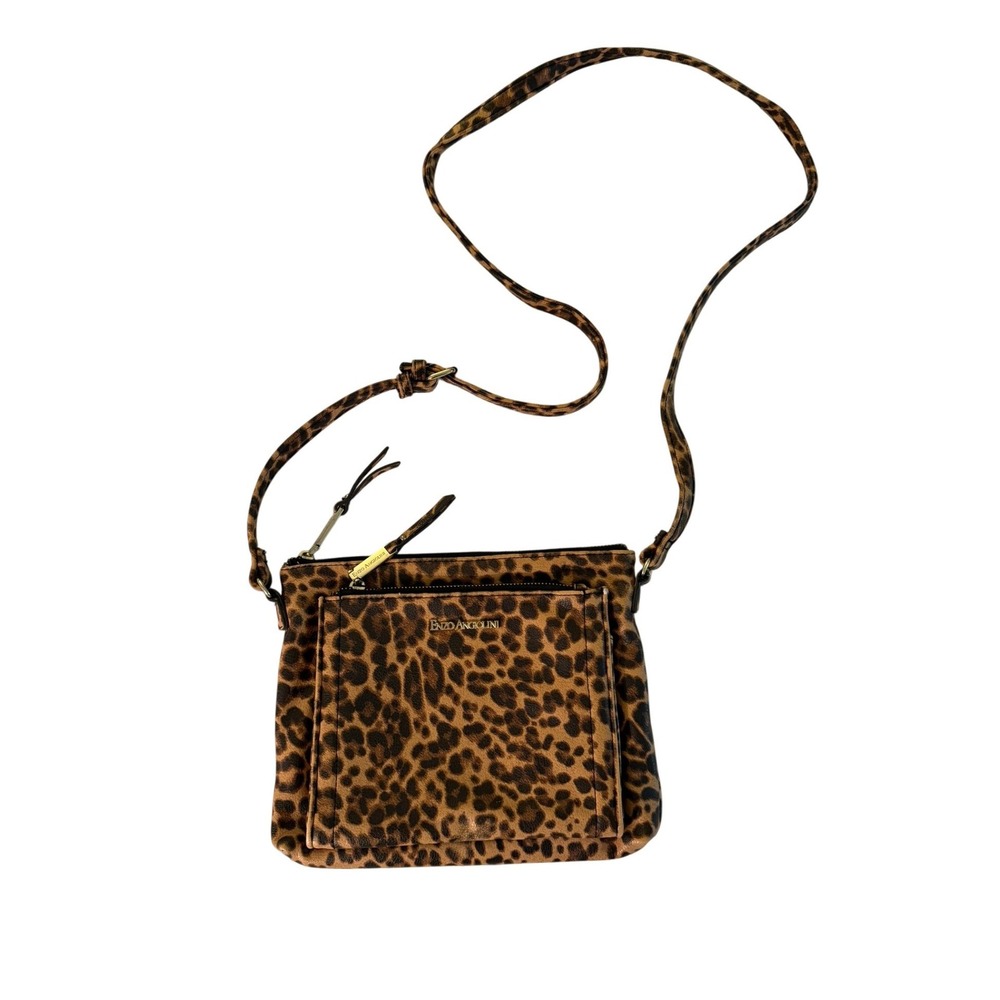 Enzo Angiolini Leopard Print Crossbody Bag Brown Animal Print Faux Leather Purse